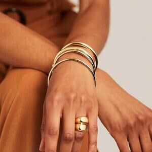 🆕 NIB 14K Gold Plated Bangles Bracelets set of 3 large big wrist extended plus